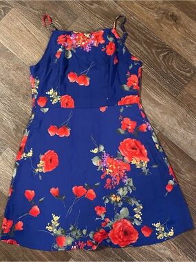 Lulu's Sweet Beginnings Royal Blue Floral Print Mini Dress